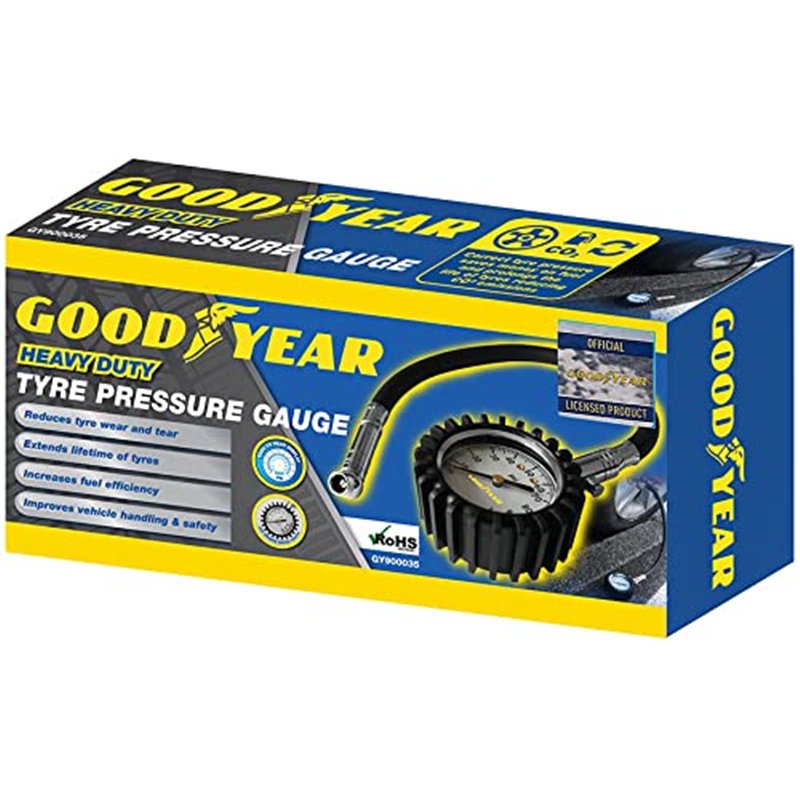 Image secondaire de Goodyear Manomètre de pression de pneu de voiture professionnel robuste avec tuyau en caoutchouc et affichage facile à lire, réd
