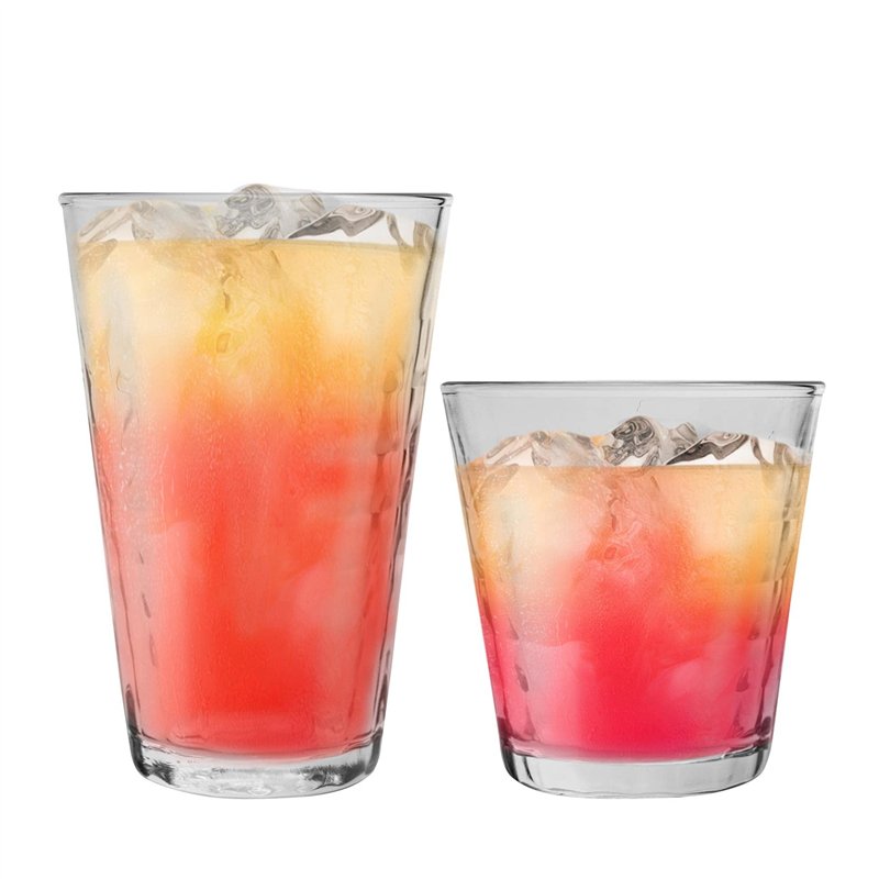 Duralex Verres à Boire Prisme - Gobelets 220 ML, Highballs 330 ML - Transparent - Lot de 12