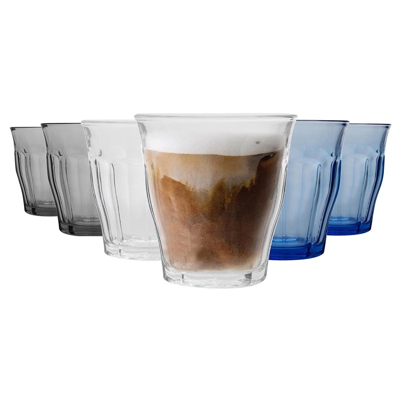 Duralex 6 pièces Picardie Potable Tumbler Verres Set - Gobelets en Verre trempé pour l'eau, jus, Whisky - 3 Couleurs - 250ml