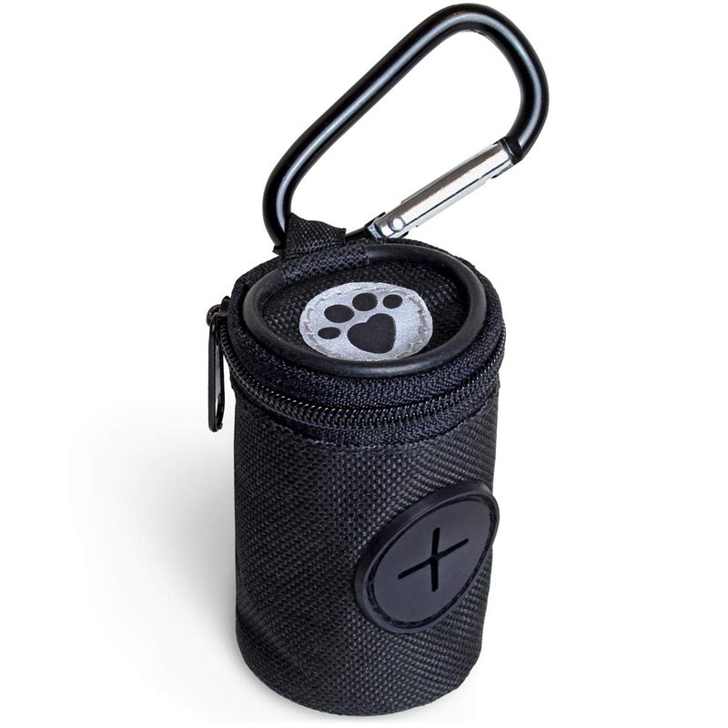 iGadgitz Home U7168 Distributeur Sac a Crottes Chien en Tissu, Porte Sac Dejection Canine avec Mousqueton - Noir