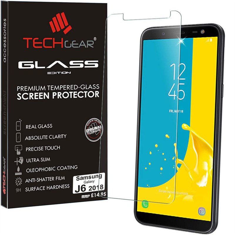TECHGEAR Galaxy J6 VERRE, Protecteur d'Écran Original en Verre Trempé Compatible pour Samsung Galaxy J6 (Séries SM-J600)