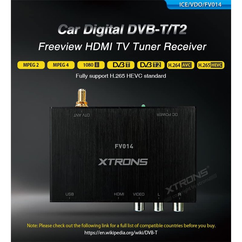 Image secondaire de Xtrons Voiture numérique DVB-T / T2 TV Box Freeview HDMI HD USB Tuner TV récepteur Voiture stéréo Lecteur DVD Camion Bus véhicul