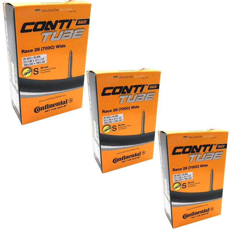 Continental Race 28 Lot de 3 Chambres à air pour vélo de Route 700 x 25-32c Valve Presta 60 mm avec adaptateurs Ano gratuits