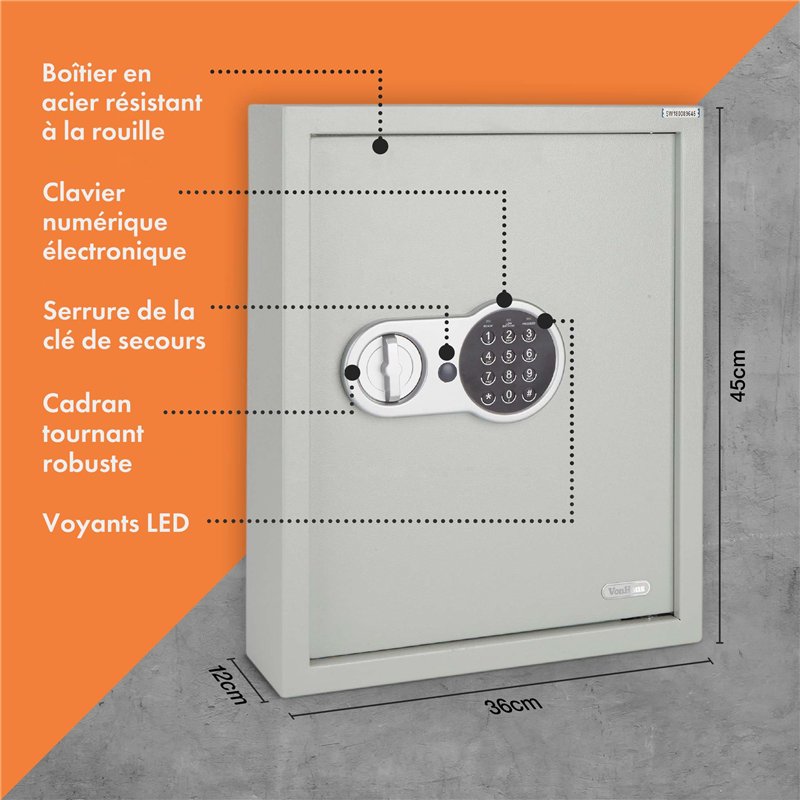 Image secondaire de VonHaus Armoire à Clés avec Code - Coffre-Fort Sécurisée - Coffre-Fort Numérique avec Verrouillage à Solénoïde - Jusqu'à 71 Clés