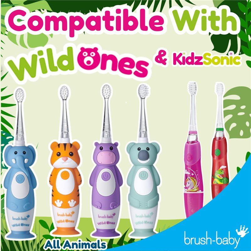 Image secondaire de Brush-Baby WildOnes Lot de 4 têtes de rechange pour brosse à dents de 0 à 10 ans