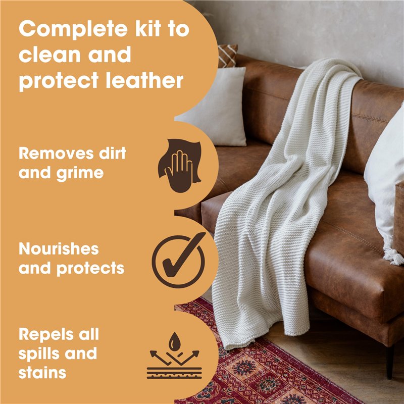 Image secondaire de Kit d’Entretien Complet du Cuir Furniture Clinic | Nettoyant Cuir & Crème Protectrice Cuir pour Canapés, Sièges de Voiture | Net