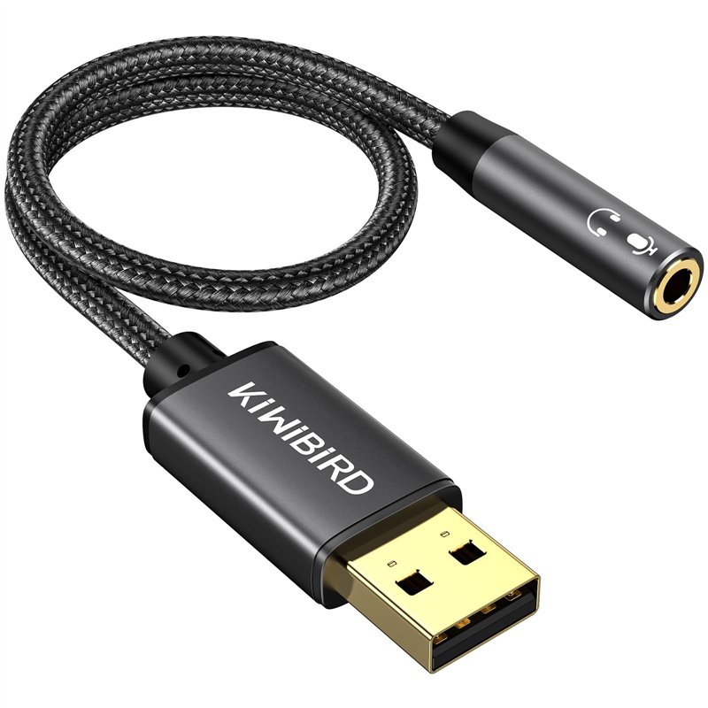 KiWiBiRD Adaptateur USB Audio vers Jack 3,5mm, Prise Jack USB Casque et Microphone, TRRS 4 Pôles Connecteur, Carte Son Externe C
