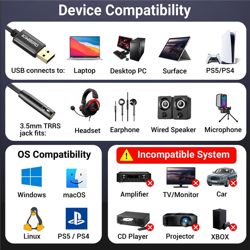 Image secondaire de KiWiBiRD Adaptateur USB Audio vers Jack 3,5mm