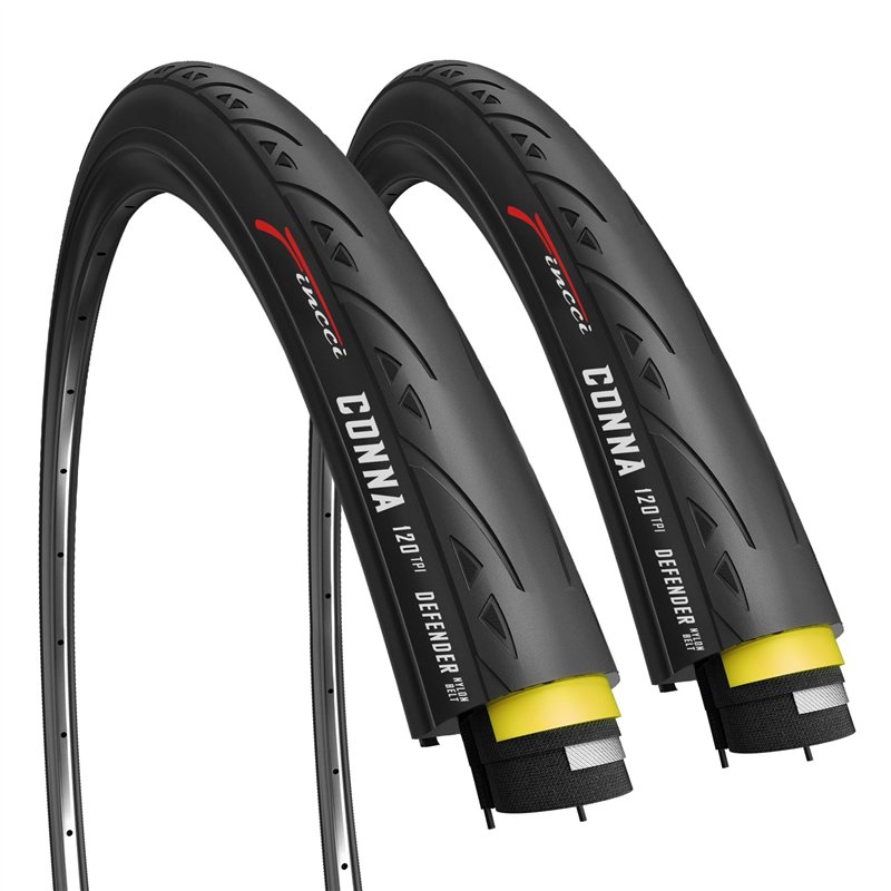 Fincci Paire Pneu 700x25c - Pliable Slick Tires 25-622, 120 TPI avec Protection Anti-crevaison en Nylon 1mm, pour Vélo de Route,