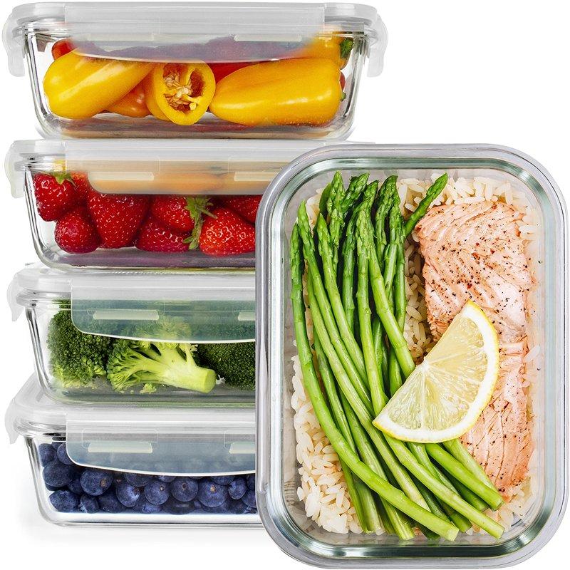 GOOD FOR YOU Boîtes-repas en verre [lot de 5] - récipients avec fermeture à clic - conteneurs de nourriture étanches - boîtes de