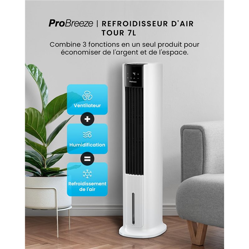 Image secondaire de Pro Breeze OmniAir Rafraichisseur d’Air 7L 3en1, 7 Vitesses, 3 Modes, Oscillant, Minuterie 10h, Climatiseur Mobile Sans Évacuation