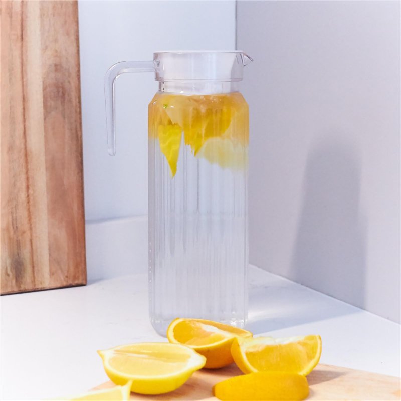 GOLDBEARUK Carafe carrée en plastique avec couvercle pour réfrigérateur - Carafe de 1,1 l