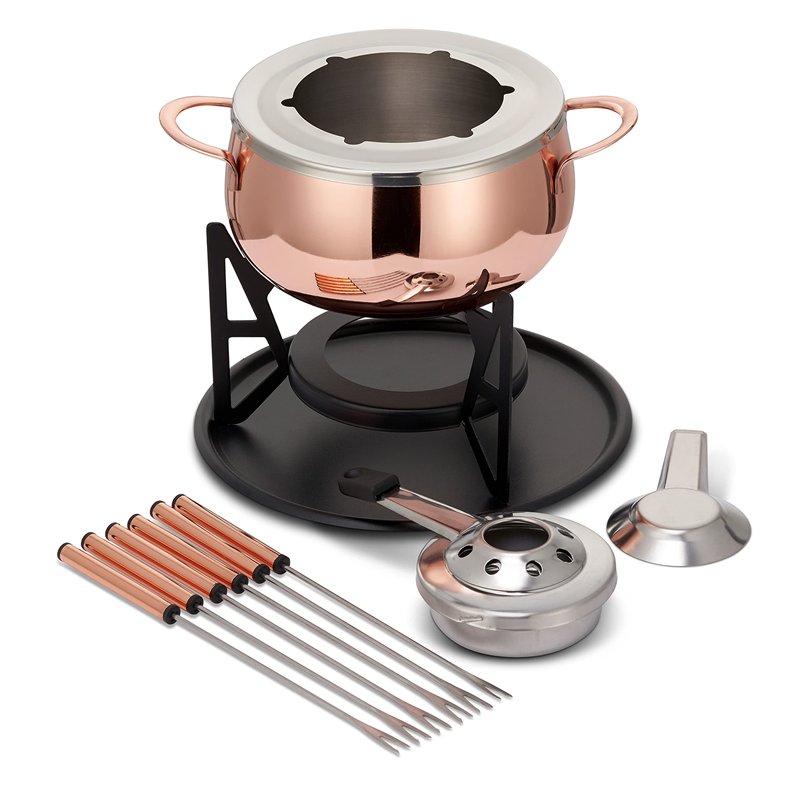 Oak & Steel - 10 Pièces Service à Fondue en Acier Inoxydable Or Rose/Cuivre avec Coffret Cadeau - Chocolats, Bourguignonne, From