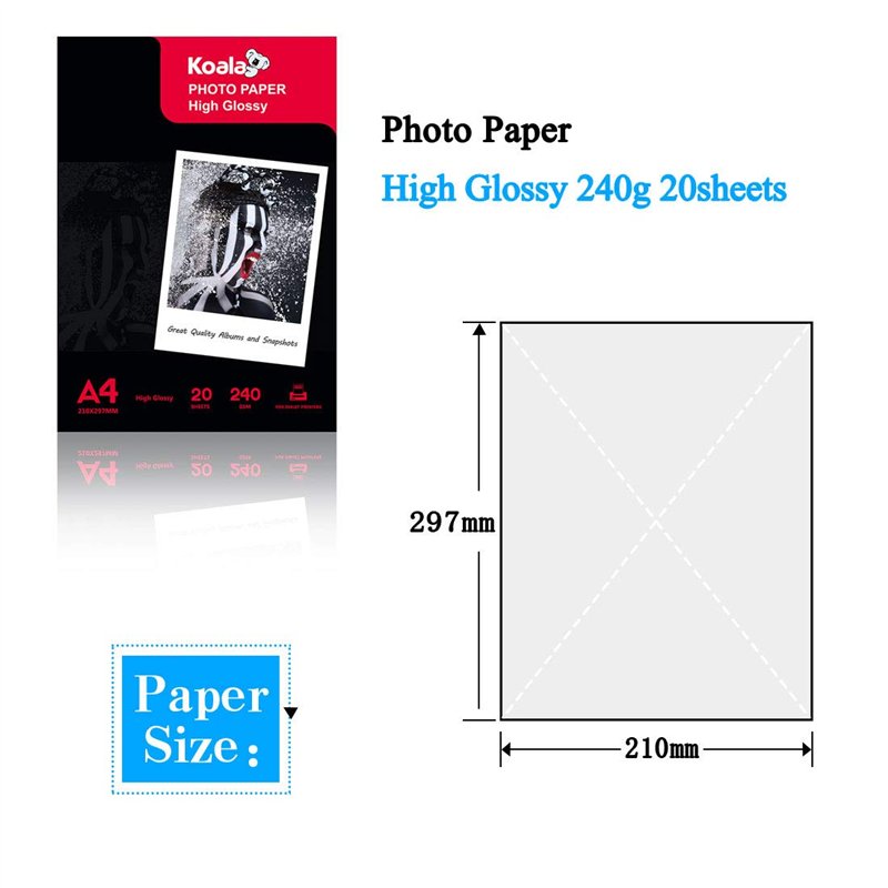Image secondaire de KOALA Poids lourd haute Jet d'encre brillant papier photo pour Canon HP Epson imprimante jet d'encre, A4, 210x297 mm, 240 g/m²,