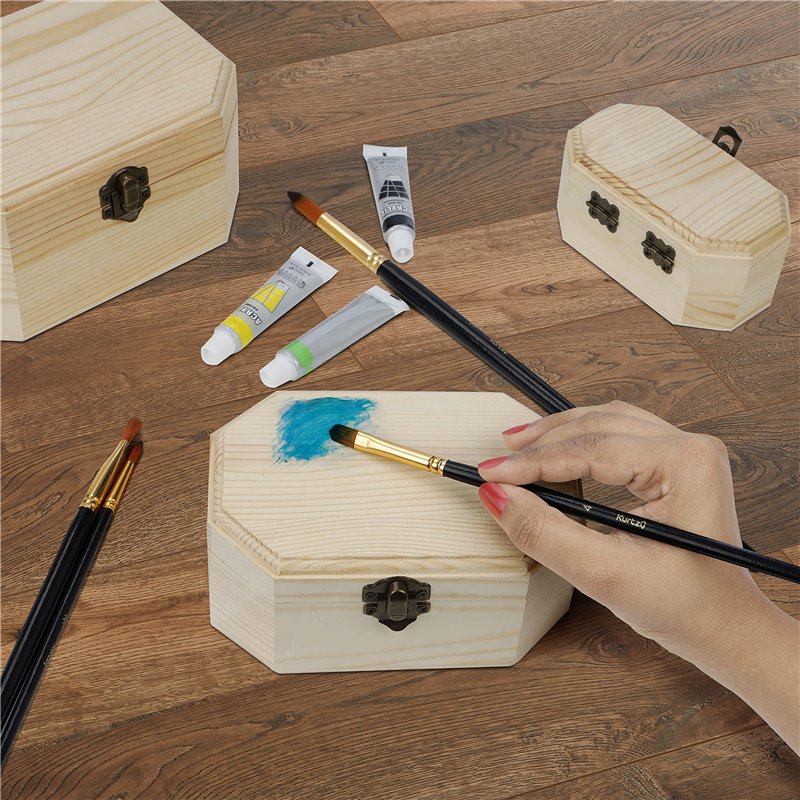 Image secondaire de BELLE VOUS Boite Bois Brut (Lot de 3) - Coffret Bois Vide Petit, Moyen et Grand - Avec Fermoirs & Couvercle à Charnière - Artisa