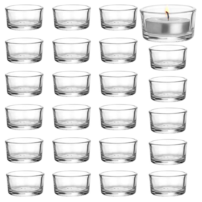 BELLE VOUS Photophore Verre Transparent (Lot de 24) - 4,5 cm de Diamètre et 2,5 cm de Hauteur - Bougeoir Verre pour la Décoration