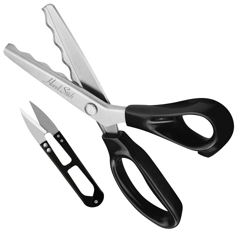 Handi Stitch Ciseaux Cranteurs Couture avec Coupe-Fil - Longueur Totale 22,86 cm - Ciseaux Crantés Vague avec Poignées Noires -