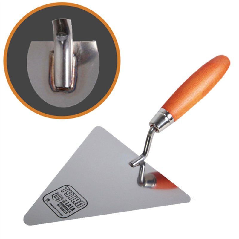 Image secondaire de Toolty Truelle à briques triangulaire en acier inoxydable « Tytan » – 180 mm – Poignée en bois – pour briques, dallage, plâtrage