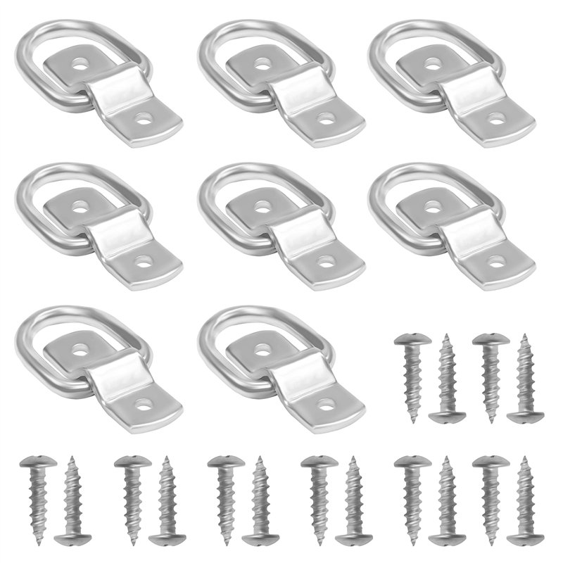 Belle Vous Anneau Arrimage avec Supports et Vis (Lot de 8) - 4,6 x 3,8 cm - Supporte 400 Kg - Fixation Inox pour Sécuriser L’Anc