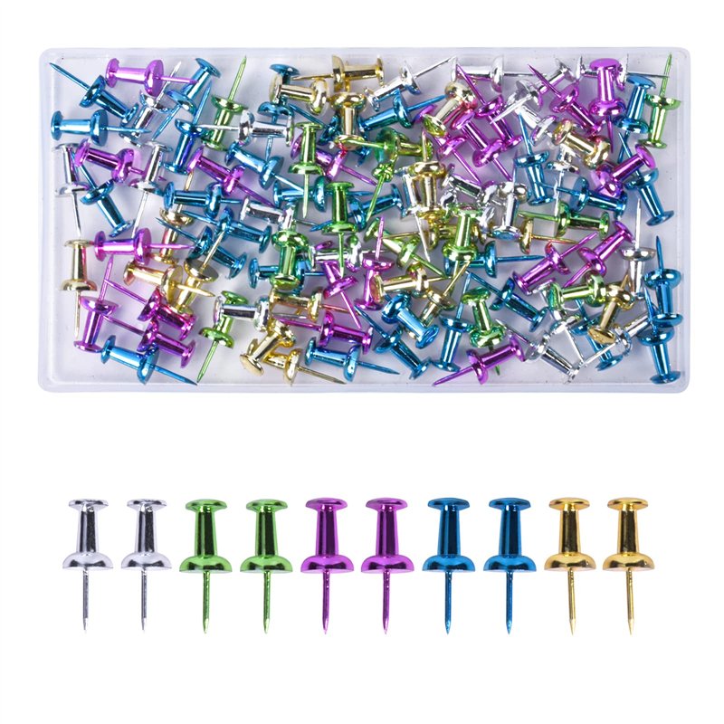 100Pcs Punaises Multicolores, Punaises Métal, Punaises Décoratives Multicolores, épingles Murales dans Un Boîtier de Rangement,
