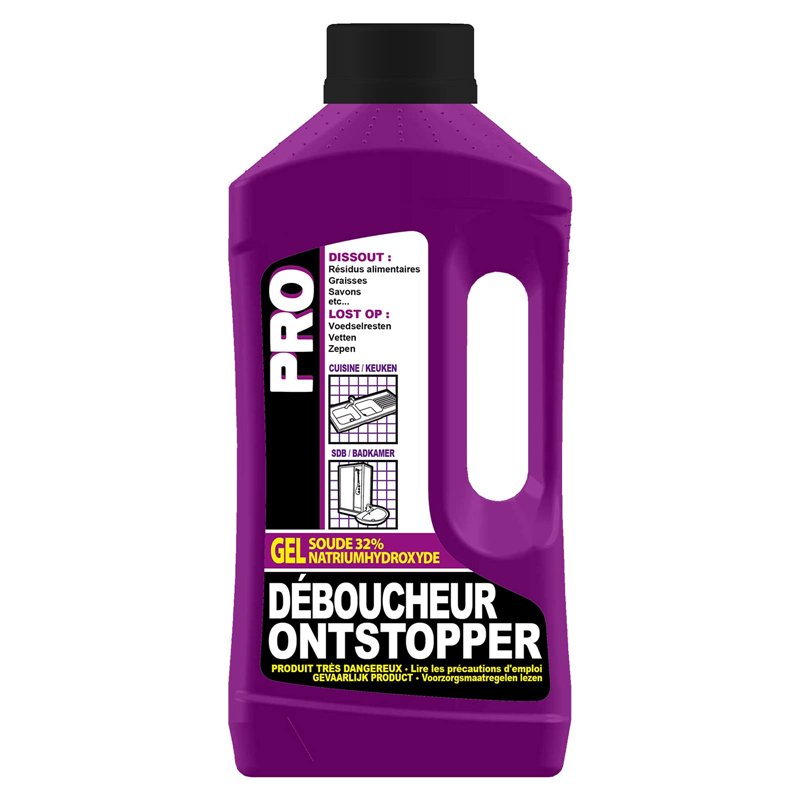 Fulgurant PRO - Déboucheur Professionnel Soude, Puissant, Canalisation, Eau Stagnante, Cuisine, Salle de Bain, 1 L