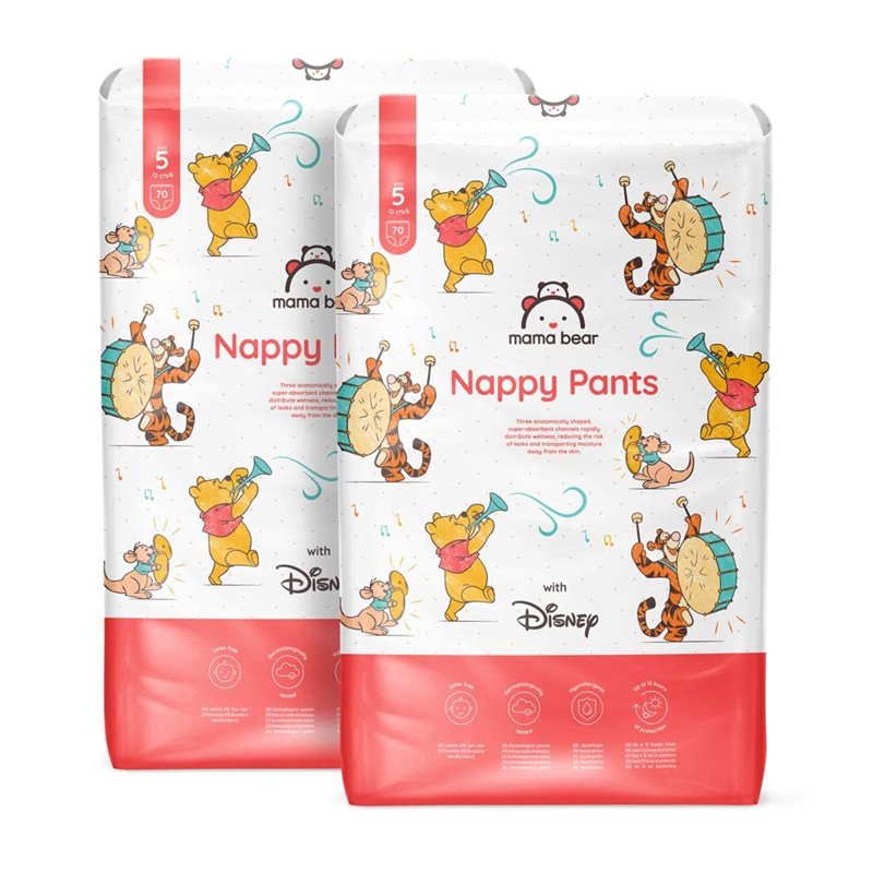 Marque Amazon - Mama Bear Disney Couches Culottes, Taille 5 (12-17 kg), Blanc, 140 Pièces (2 lot de 70) - PACK MENSUEL
