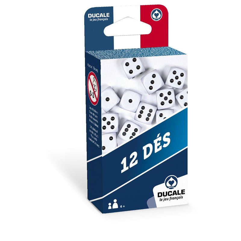 Lot de 12 dés 18mm - Jeu de dés - Jeu de Voyage - Yam's, 421, 5000, White