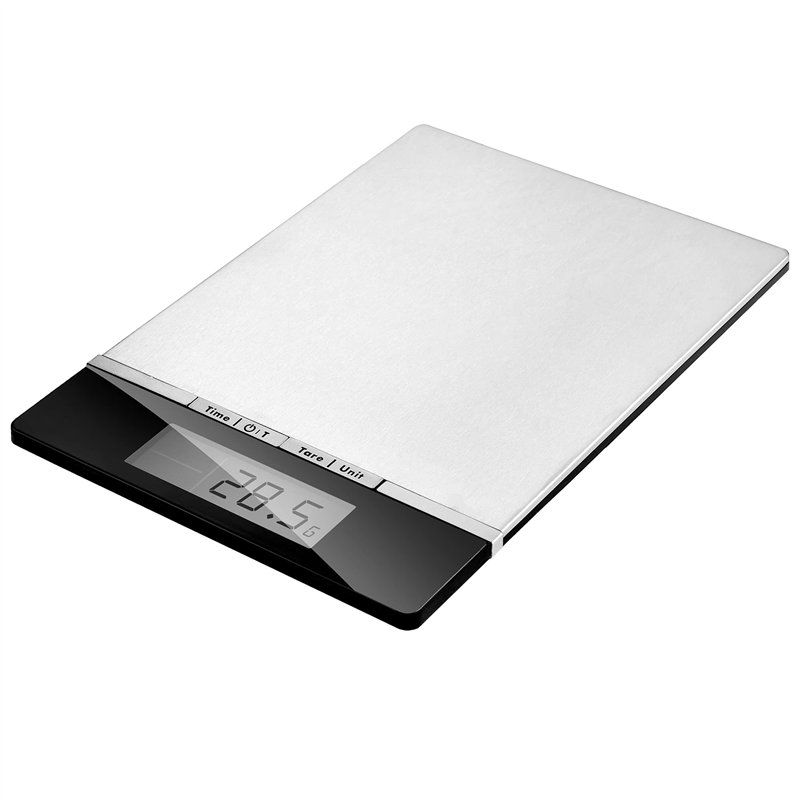 Venga! Balance de Cuisine de Précision, jusqu'à 5kg, Plateau en Acier Inoxydable, avec Capteur de Température et Horloge, Noir/I