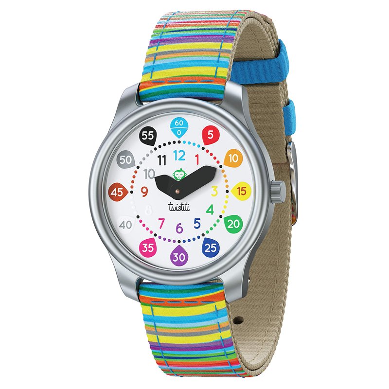 Twistiti Montre Pédagogique Enfant dès 6 Ans, Cadran coloré et ludique avec Chiffres, pédagogie Montessori. Étanche, Bracelet In