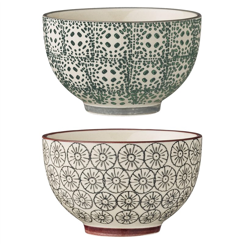 Bloomingville Bols à petit-déjeuner, Gris/Vert, 2 pièces