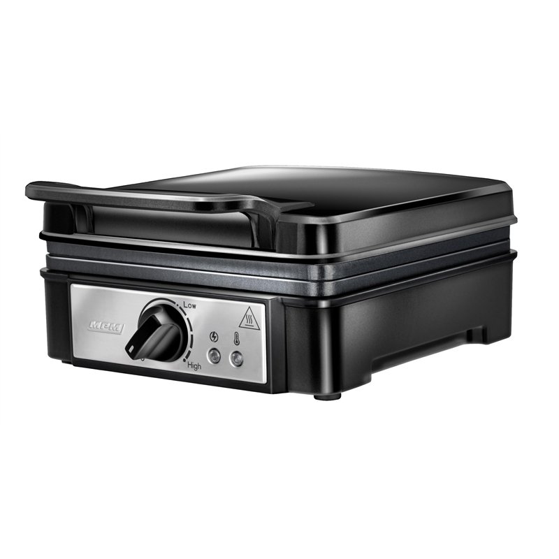 MPM MGO-24 Gaufrier Professionnel pour 2 Gaufres Belges Épaisses, Plaques Antiadhésives, Régulateur de Température, Noir, 1400W,