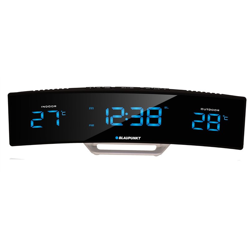 Blaupunkt CR12BK Radio-réveil avec écran LED, Affichage de la température intérieure/extérieure et de l'heure Noir