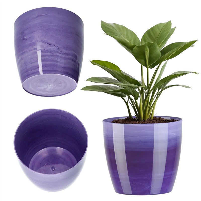 KADAX Pot de Fleurs en Plastique avec Finition Brillante et Motifs Marbrés, Cache-Pot pour Une Décoration Intérieure Raffinée et