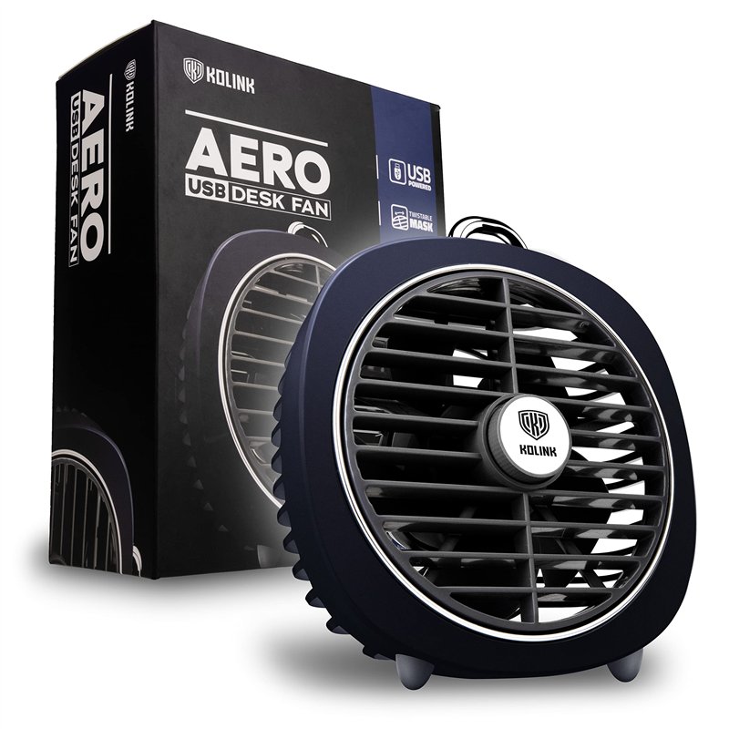 Kolink Aero USB Fan - Ventilateur de Bureau - Ventilateur - Petit - Compact - Portable - Bleu foncé