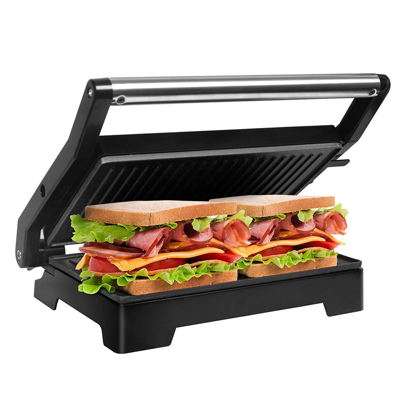Gotoll Grill Électrique de Table Presse à Panini Appareil Croque Monsieur Toaster Sandwich Plancha Viande Anti-adhésives, Ouvert