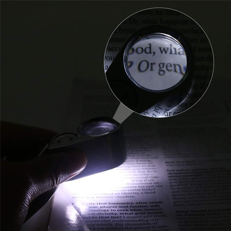 Image secondaire de Powcan 40X Loupe Bijoutier Loupe de Poche Pliable Loupe Éclairante avec Lumière LED et UV Lampe, convient pour lecture étude jou