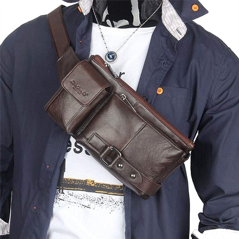 Image secondaire de Sac Banane en Cuir pour Hommes Ceinture Ceinture Taille Sac à Main Voyage randonnée Marche Pochette de téléphone Portable Fronde