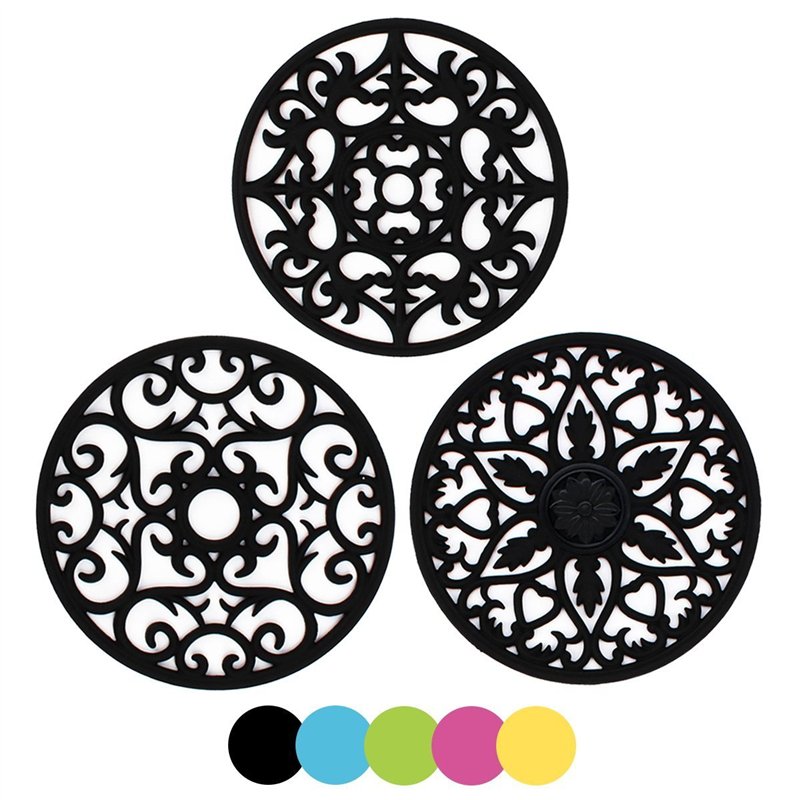 IPHOX 3 Set Silicone Tapis à Dessous de Tapis Intressement Sculpté Multi-Usage - sous-Verres Durables Non Slip Isolés (Black-TY)