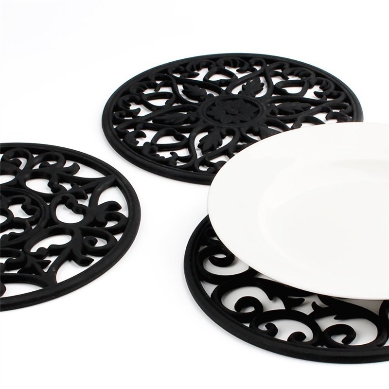 Image secondaire de IPHOX 3 Set Silicone Tapis à Dessous de Tapis Intressement Sculpté Multi-Usage - sous-Verres Durables Non Slip Isolés (Black-TY)