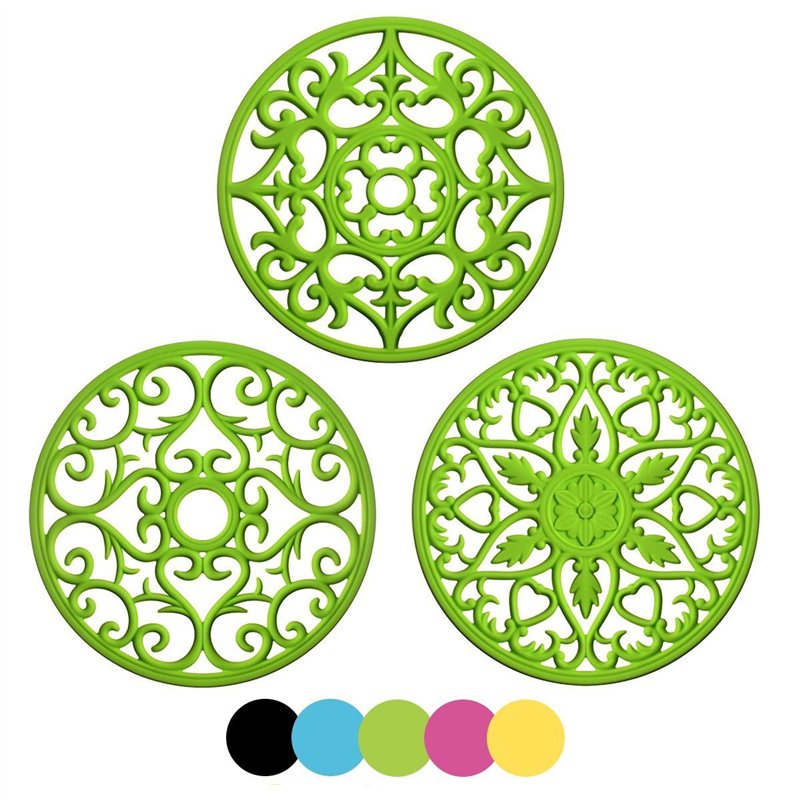 EANE IPHOX 3 Set Silicone Tapis à Dessous de Tapis Intressement Sculpté Multi-Usage - sous-Verres Durables Non Slip Isolés (Green)