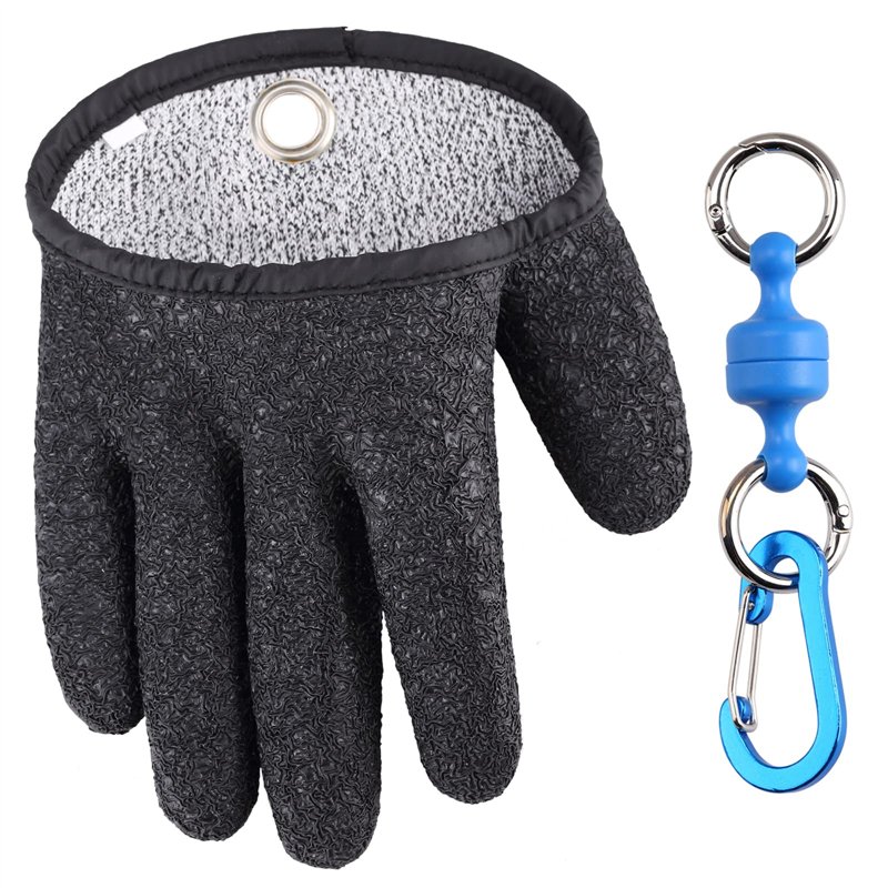 TOPIND Gant de pêche Anti-Coupure, étanche, en Fils de polyéthylène tissé et Latex, système d’Attache magnétique (Noir, M Right 