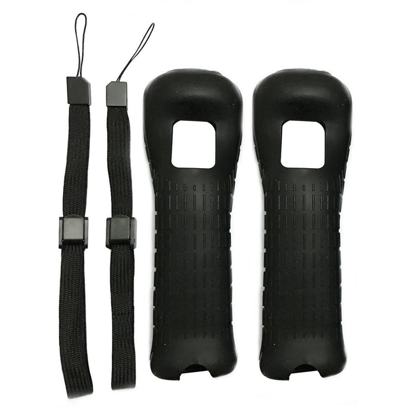 Image secondaire de 2 coques noires en silicone avec dragonne pour manette Nintendo Wii
