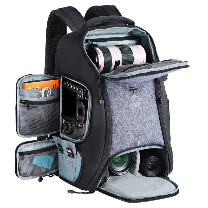Beschoi Sac pour Appareil Photo, Sac à Dos Photo Grande Capacité Imperméable avec Housse Etanche Inclus pour DSLR Caméra Canon N