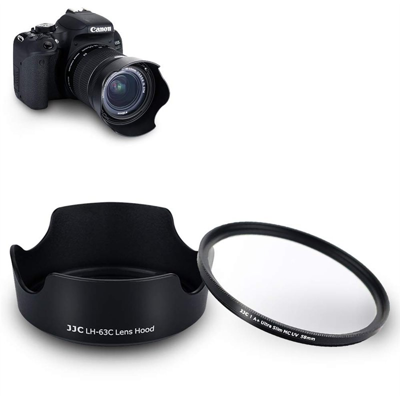 EW63C Pare-Soleil Baïonnette avec Filtre UV pour Canon RF-S 14-30mm F4-6.3 sur Caméra EOS R50 V, EF-S 18-55mm F3.5-5.6 F4-5.6, R