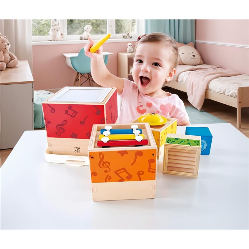 Image secondaire de Hape - Boite Musical Gigognes - Jeu de Cubes Sonores à Empiler - Jouet en Bois Musical pour Bébé dès 18 Mois - Cadeau Naissance
