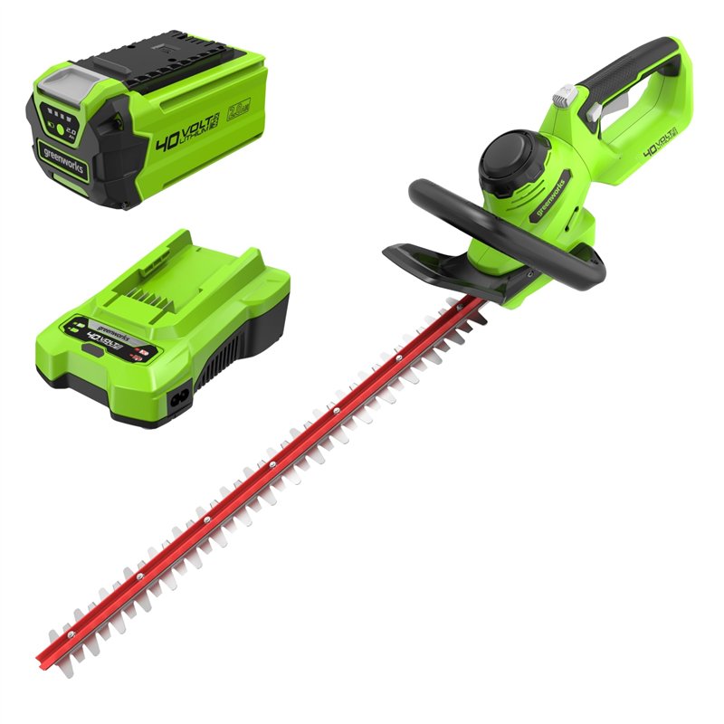 Image secondaire de Greenworks G40HT61K2, Taille-Haie à Batterie, Lames Double Action 61 cm, Coupe jusqu'à 27 mm d'Épaisseur, 3000 tr/min, Batterie