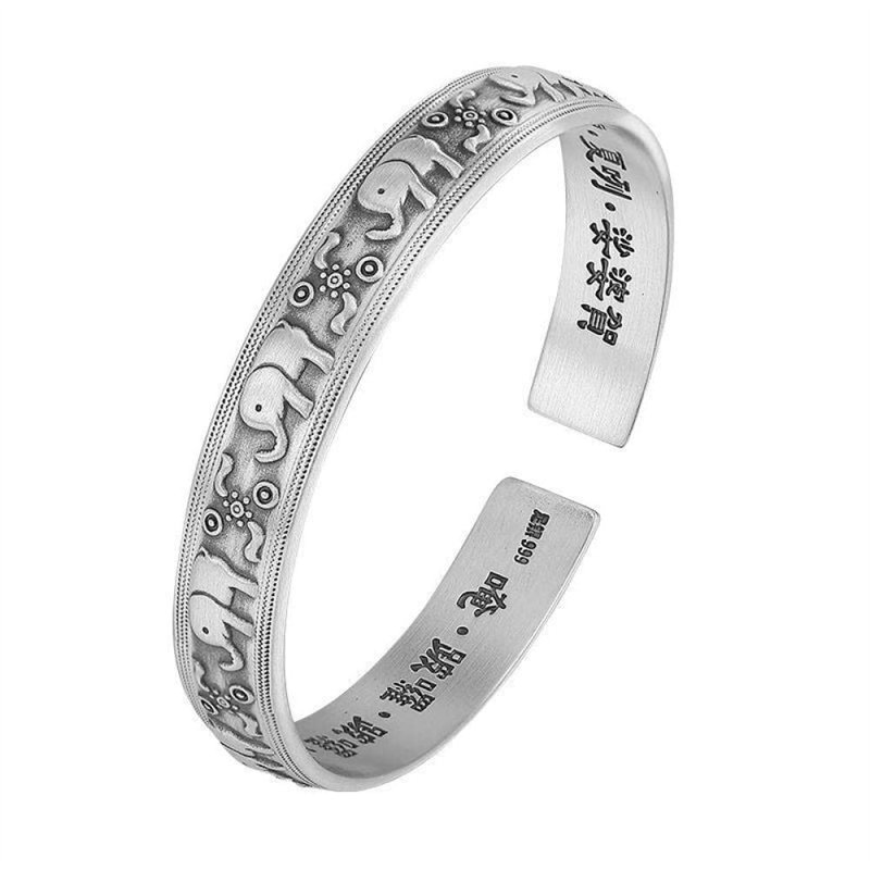 Bracelet Femme Argent,Bracelet Plaqué Argent pour Femme Nouveauté Simple Éléphant Gravure Charmant Bracelet en Argent Bracelets