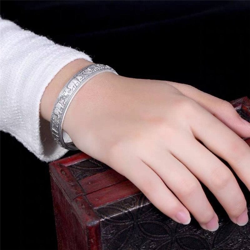 Image secondaire de Bracelet Femme Argent,Bracelet Plaqué Argent pour Femme Nouveauté Simple Éléphant Gravure Charmant Bracelet en Argent Bracelets