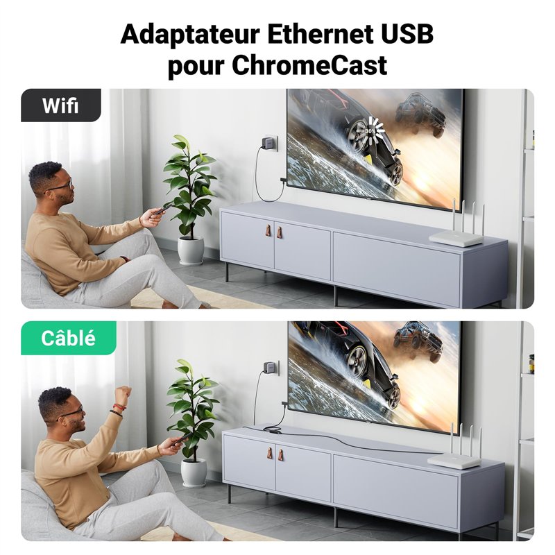 Image secondaire de UGREEN Adaptateur Réseau Micro USB vers RJ45 Ethernet Compatible avec Chromecast Google Home TV Stick Câble Alimentation 1M