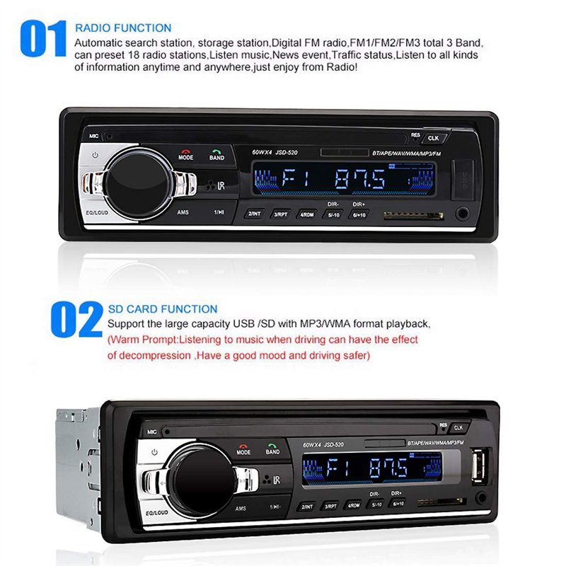 Image secondaire de VIGORFLYRUN PARTS LTD Autoradio Bluetooth Stéréo 1 Din, 12V Récepteur Radio FM/SD/USB/AUX Mains Libres Auto Audio avec Télécomma